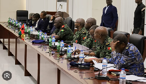 Military officials attend an ECOWAS meeting in Bissau, Guinea-Bissau, on December 1, 2025