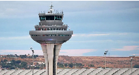 The control tower at Adolfo Suarez Airport in Madrid, Spain in 2025