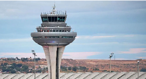 The control tower at Adolfo Suarez Airport in Madrid, Spain in 2025