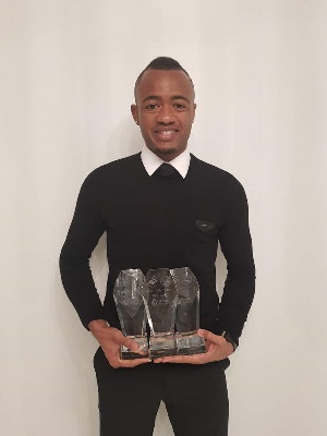 Jordan Ayew with all the three awards he won at Swansea City awards