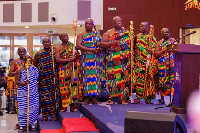 The team of Akyeame behind the Asantehene