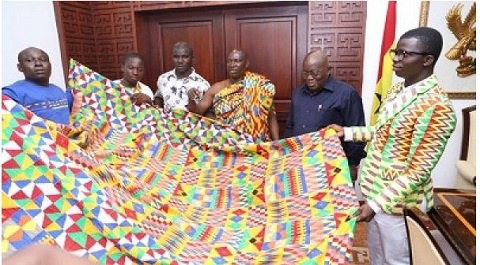 Akufo-Addo was honoured with a kente design by the Adanwomase Kente Weavers and Sellers Association