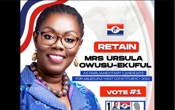 Ursula has retained her bid to lead the NPP at Ablekuma West