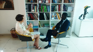IMF Country Representative, Dr Natalia Koliadina explaining a point during the interview
