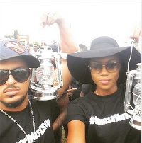 Yvonne Nelson with Van Vicker during the Dumsor demo