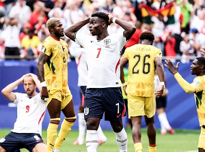 England players react in frustration after squandering a goalscoring opportunity against Ghana
