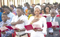 Some allied health graduates taking an oath during the induction and oath-swearing ceremony at KNUST