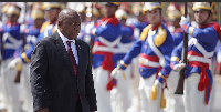 Cyril Ramaphosa receives military honors during a welcome ceremony at  Planalto Presidential Palace
