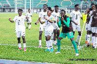 Black Starlet players celebrate their win against the Ivorians