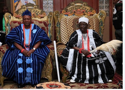 President John Mahama (left) installed chief in Kwara State, Nigeria