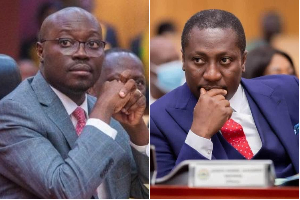 Ato Forson (left) has written to Bagbin to reject Afenyo-Markin's (right) plea for Parliament recall