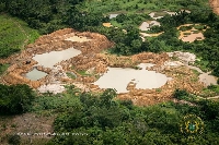 An aerial view of a galamsey site