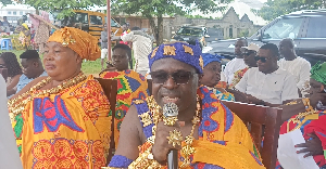 AB Bokazo Chief, Nana Amihere Blay II addressing the gathering during the sod-cutting ceremony