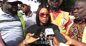 Linda Ocloo and the AMA Mayor [L] speaking to the media during the decongestion exercise in Accra