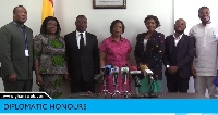 Foreign Affairs Minister Shirley Ayorkor Botchwey (m) with organisers of Diplomatic Honours