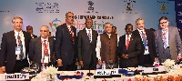 VP Amissah-Arthur in a group photograph with India's Minister for External Affairs, Mr V.K. Singh
