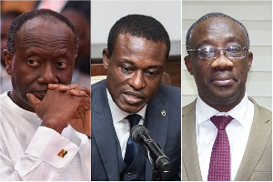 Kissi Agyebeng (M) accuses Ken Ofori-Atta (L) and Emmanuel Kofi Nti (R) of masterminding SML deal