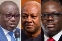 (L-R) MP Isaac Adongo, President John Dramani Mahama and Samson Lardy Anyenini