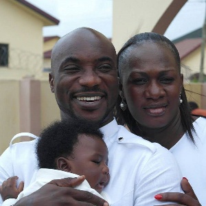 Kwabena with estranged wife, Abena and their baby