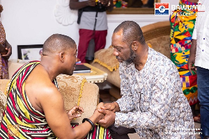 The Okuapehene (L) exchanging pleasantries with NAPO