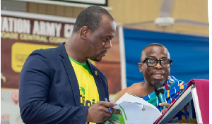 The CEO, Paul Kwabena Oduro, conferring with the Chairman of the Board of Directors Dr Emmanuel