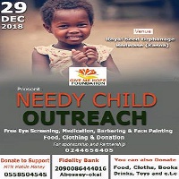 Needy Child Outreach is scheduled for 29th December 2018