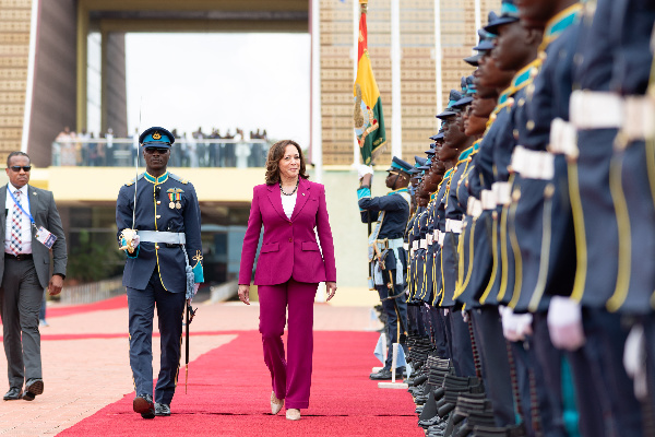 Kamala Harris inspects guard of honour at Jubilee House