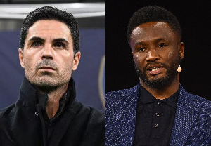 Arsenal manager, Mikel Arteta (L) and ex-Chelsea midfielder Mikel Obi (R)