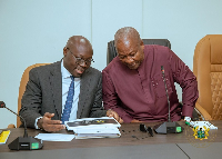 Minister of Finance, Dr Cassiel Ato Forson (L) and President John Mahama