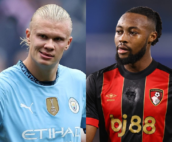 Haaland (L) lead Semenyo (R) in the Premier League goal scoring chart