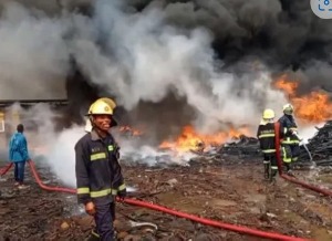 Fire personnel fighting a fire outbreak