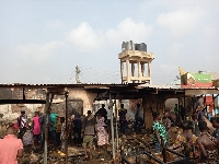 A pictures of the ruins of the burn shops in Hohoe
