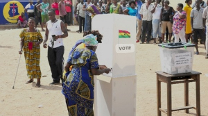 File photo of a woman voting during an election