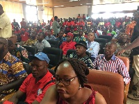A section of the labour union members at the presser