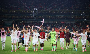 Morocco players celebrate Round of 16 qualification after a dramatic World Cup victory