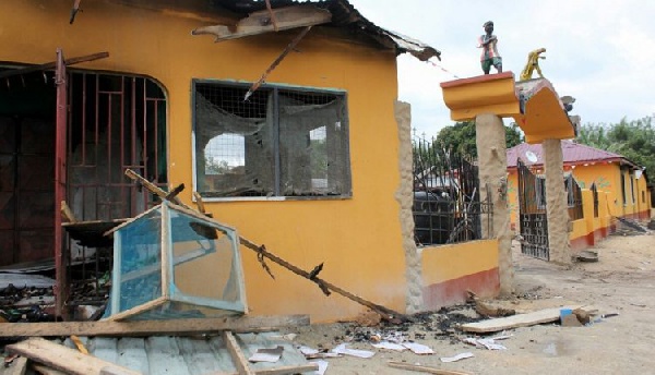 A building belonging to the Fetish Priest was destroyed in 2015