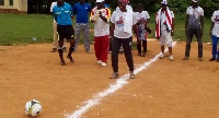 Gifty Twum Ampofo flanked by her party executives during the kick-off of the fun games