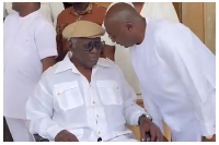 John Agyekum Kufuor engaging in a chat with Dr Bawumia at his residence