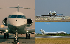 Scene from the arrival of Ibrahim Mahama's new private jet – Bombardier Global 6500