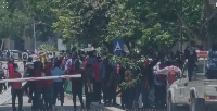 Some of the students protesting at the school