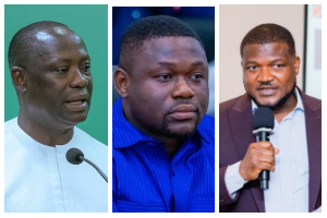 Photo collage of CEO of MinCom, Wisdom Gomashie and the Minister of Lands and Natural Resources
