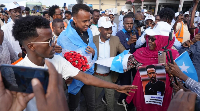 Omar Artan was greeted enthusiastically when he flew into Magadishu