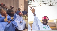Tinubu in red cap with VP-elect (l), Tinubu at final rally in Lagos