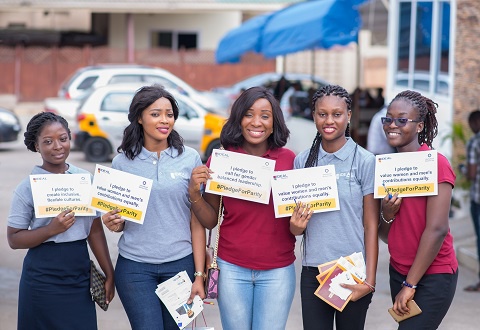 Naa Ashorkor with some workers of Groupe Ideal