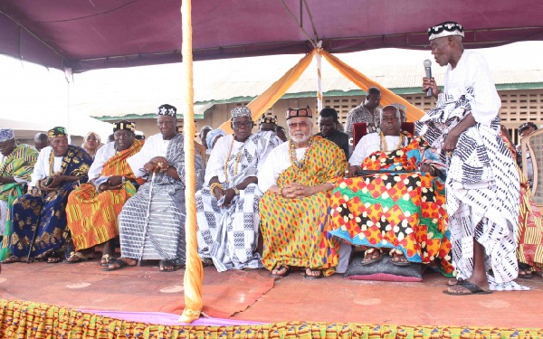 Former President Jerry John Rawlings in state with Anlo Traditional Council members.