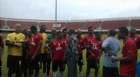 Nii Lante Vanderpuye meets Black Stars players in Accra.