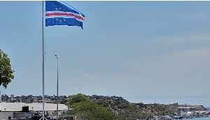 A view of the Cape Verde flag in Praia, Cape Verde, Thursday, May 7, 2026