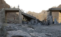 A collapsed bridge from airstrikes
