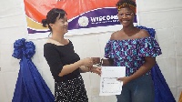 One of the students receiving her award