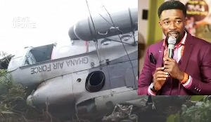 A photo of the crashed helicopter and Prophet Reindolph Oduro Gyebi (Eagle Prophet)